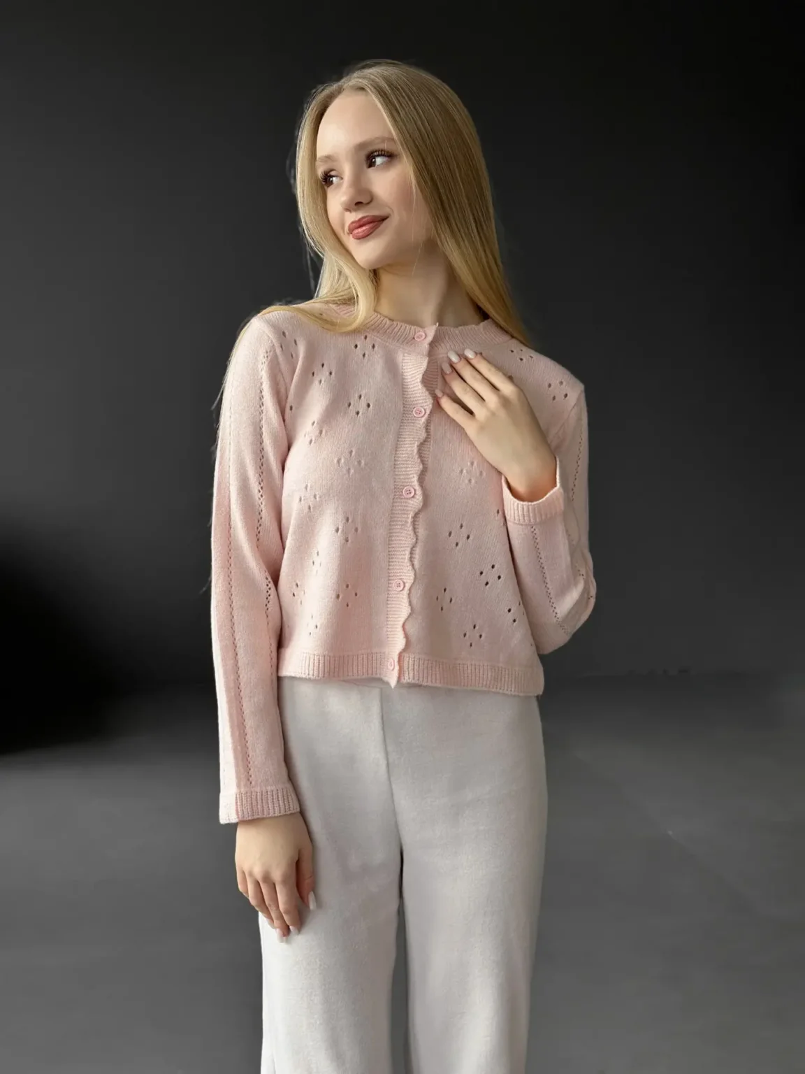 Soft кардиган вкорочений ажурний рожевий
