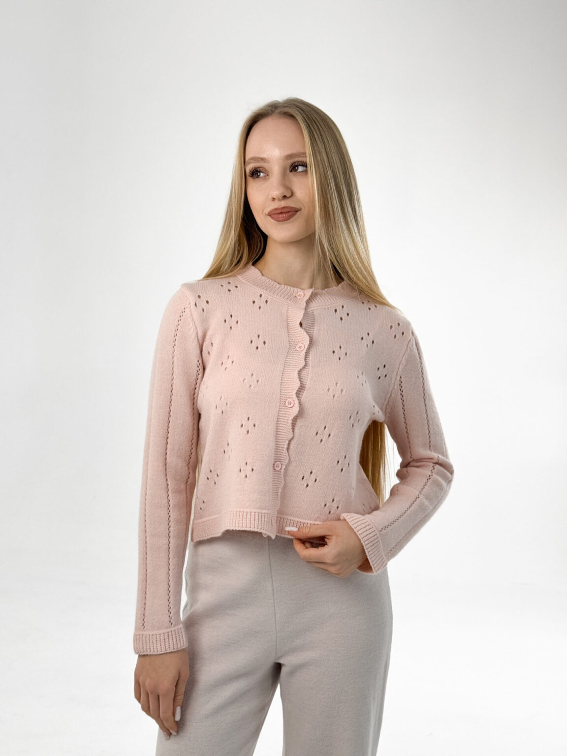 Soft кардиган вкорочений ажурний рожевий