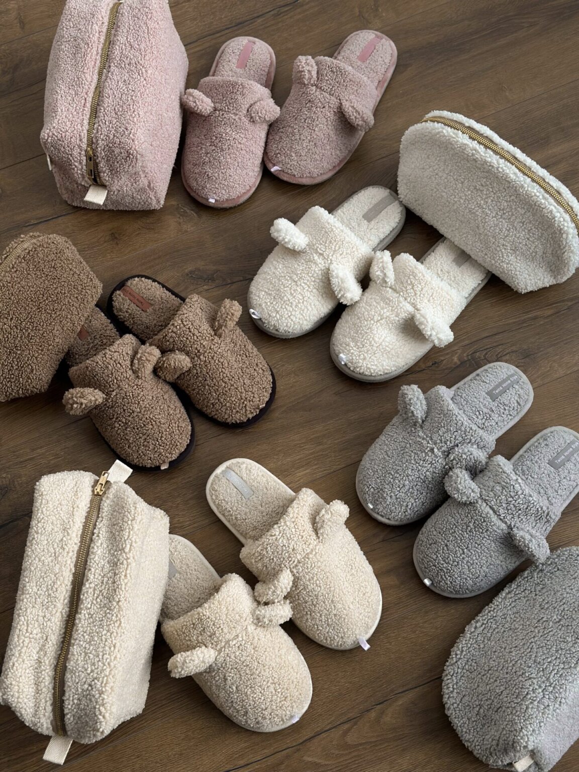 Подарунковий набір TEDDY grey (косметичка, капці, пакування коричневе)