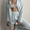 Костюм сорочка та штани муслін смужка блакитна