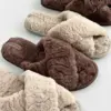 Капці домашні жіночі HS хутрянi перехрест chocolate (X)