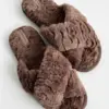 Капці домашні жіночі HS хутрянi перехрест chocolate (X)