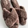 Капці домашні жіночі HS хутрянi перехрест chocolate (X)