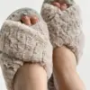 Капці домашні жіночі HS хутрянi перехрест beige (X)