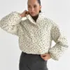 Куртка вельвет з коміром у квітку молочна onesize