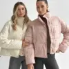 Куртка дута з коміром у горох пудрова onesize