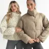 Куртка вельвет з коміром у квітку молочна onesize