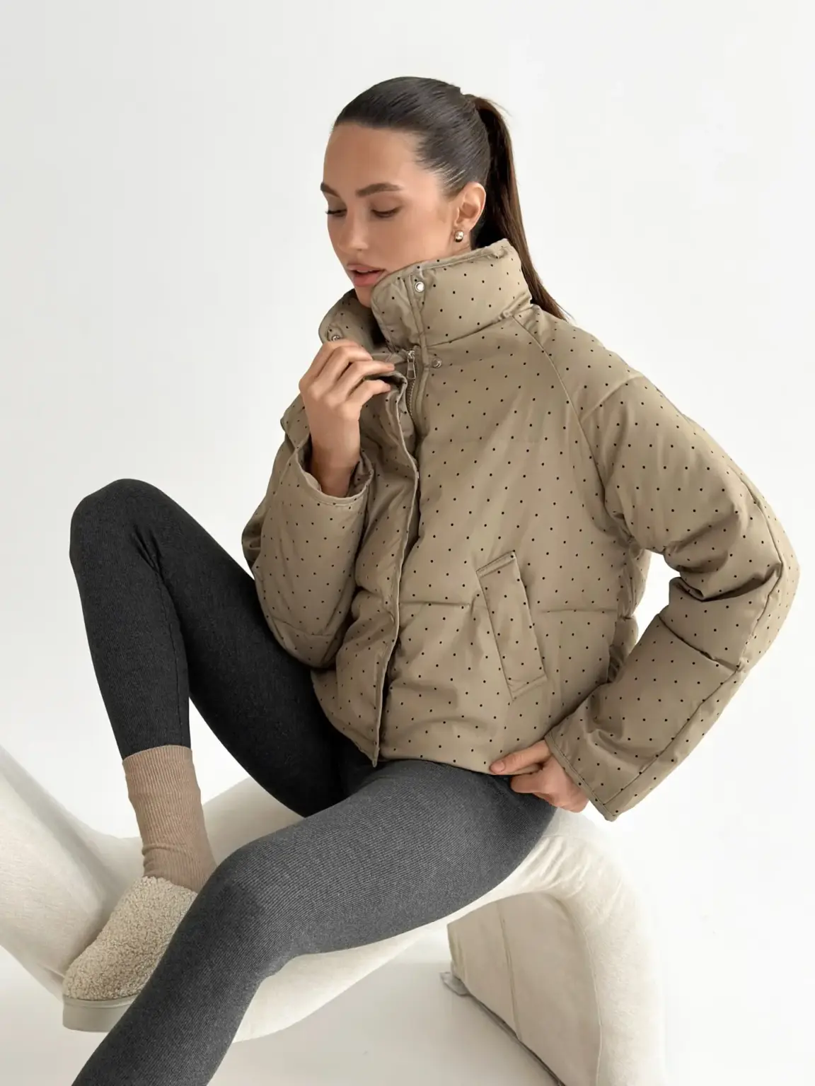 Куртка дута з коміром у горох капучино onesize