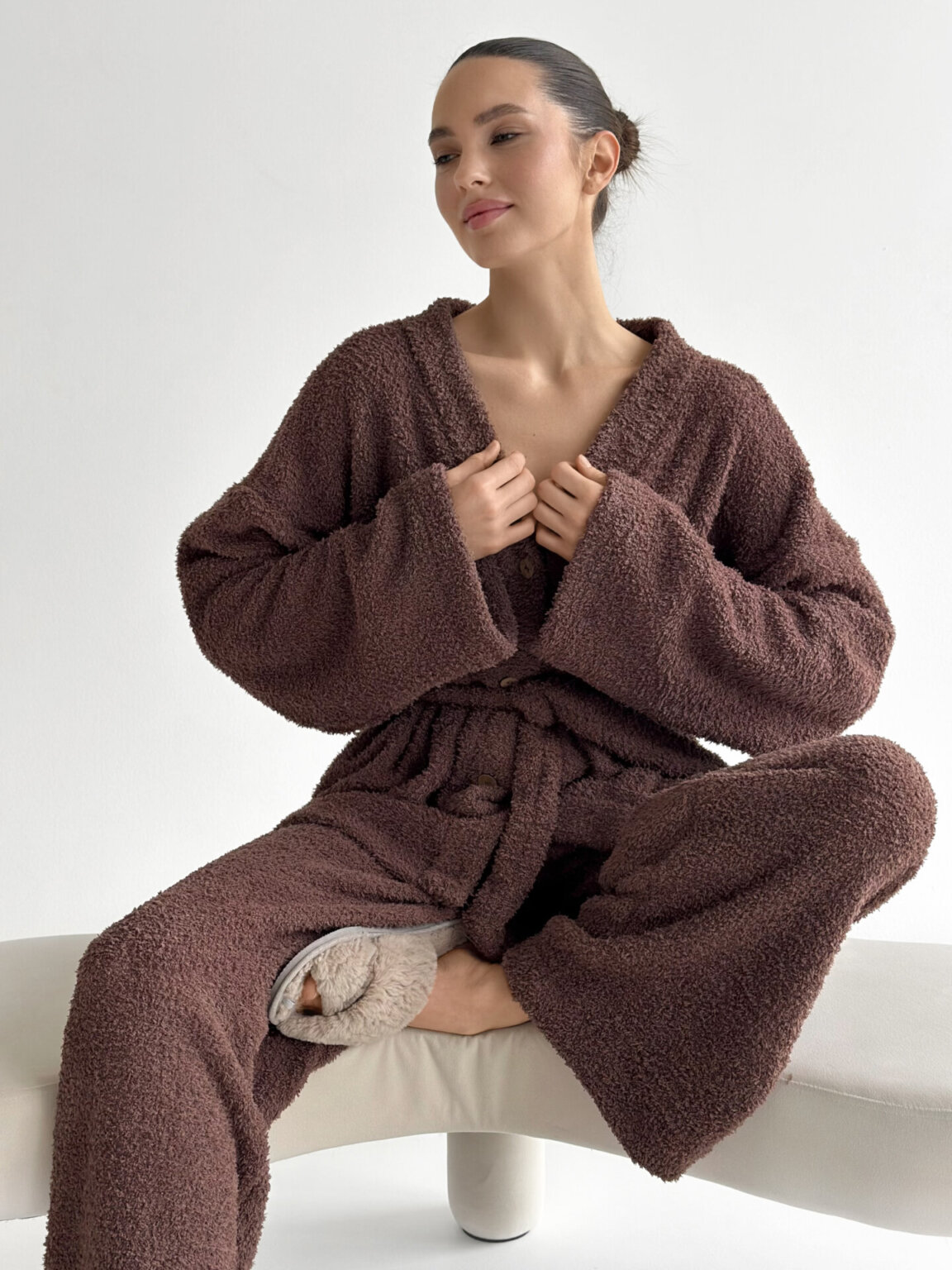 SOFT махра Кофта на гудзиках коричнева