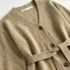 Комплект в'язаний кардиган з поясом та штани бежевий, onesize
