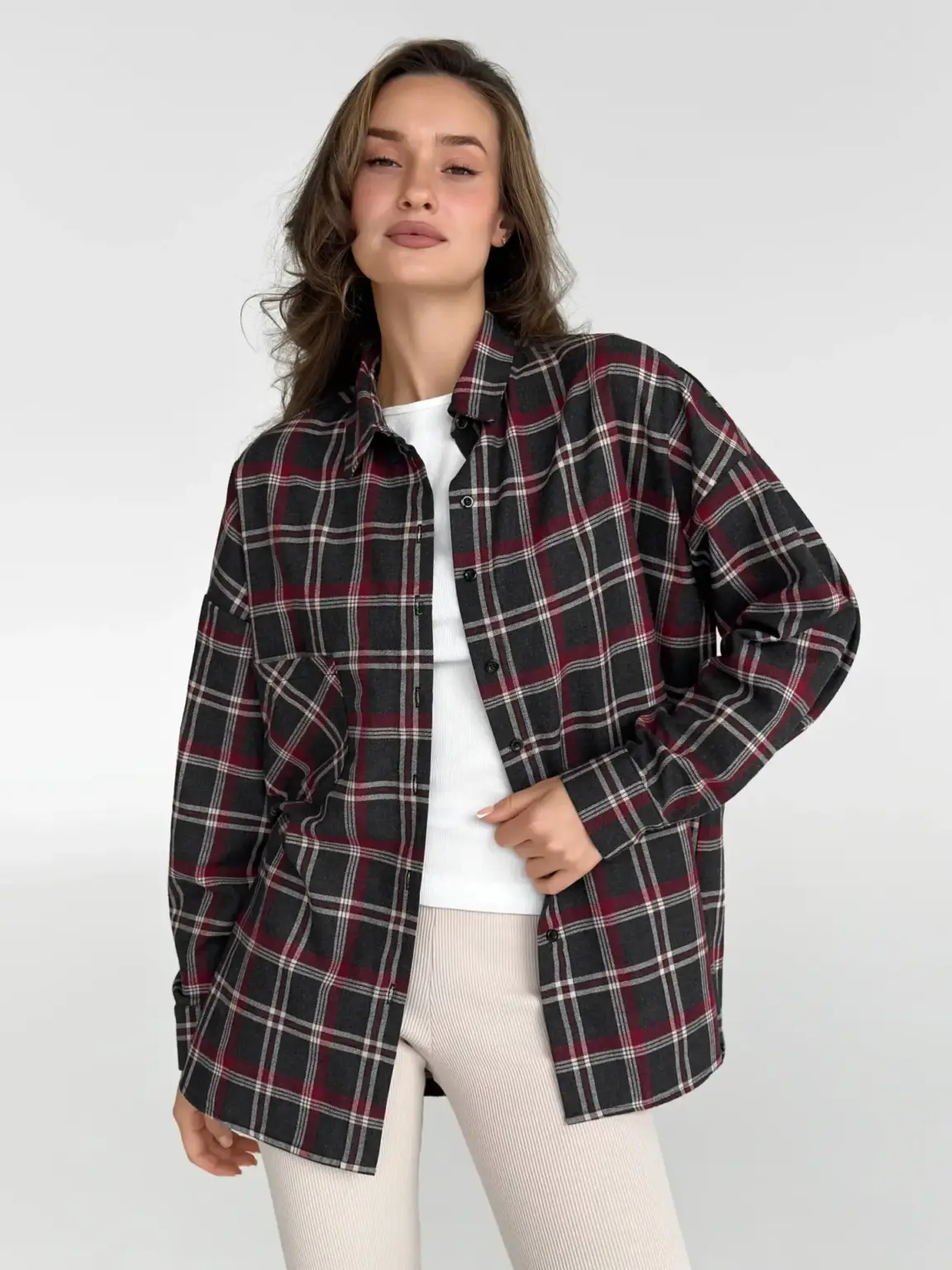 Фланель Сорочка чорна "велика бордово-біла клітинка"