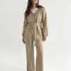 Комплект в'язаний кардиган з поясом та штани бежевий, onesize