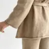 Комплект в'язаний кардиган з поясом та штани бежевий, onesize