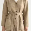 Комплект в'язаний кардиган з поясом та штани бежевий, onesize