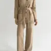 Комплект в'язаний кардиган з поясом та штани бежевий, onesize