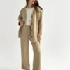 Комплект в'язаний кардиган з поясом та штани бежевий, onesize