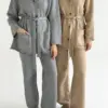 Комплект в'язаний кардиган з поясом та штани бежевий, onesize