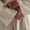 Мусліновий набір 2-шаровий кімоно та штани смужка бежева