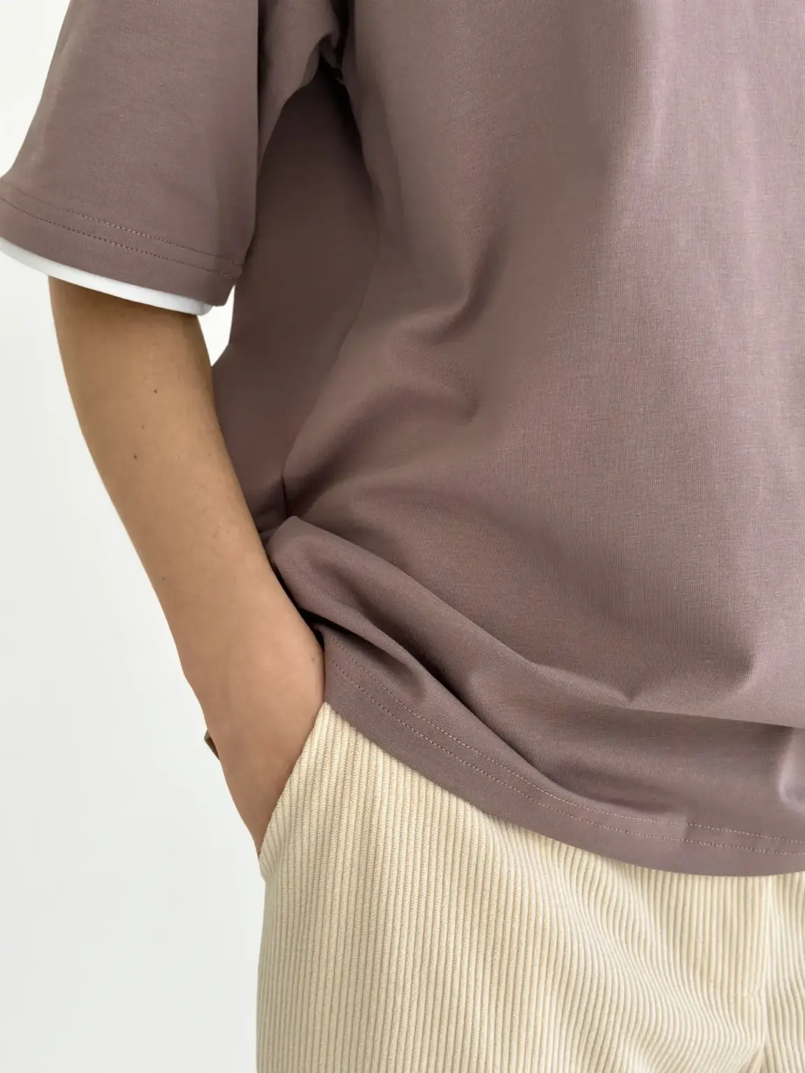 Футболка з білим кантом капучино, onesize