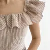 Сарафан смужка котон на гудзиках беж/молоко