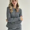 Трикотаж смужка Костюм лонгслів та шорти міні сірий/синій