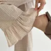 Штани котон клітка з воланом по низу беж/молоко