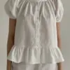 Костюм блузка та штани з рюшами бавовна молочний