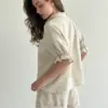 Костюм блузка та шорти льон вишивка бежевий