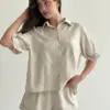 Костюм блузка та шорти льон вишивка бежевий