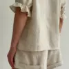 Костюм блузка та шорти льон вишивка бежевий
