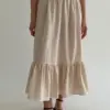 Спідниця котон клітка довга з тасьмою беж/молоко