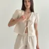 Костюм котон смужка тонка Блуза бант та Шорти беж/молоко
