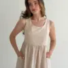 Сарафан котон клітка з накладними карманами беж/молоко