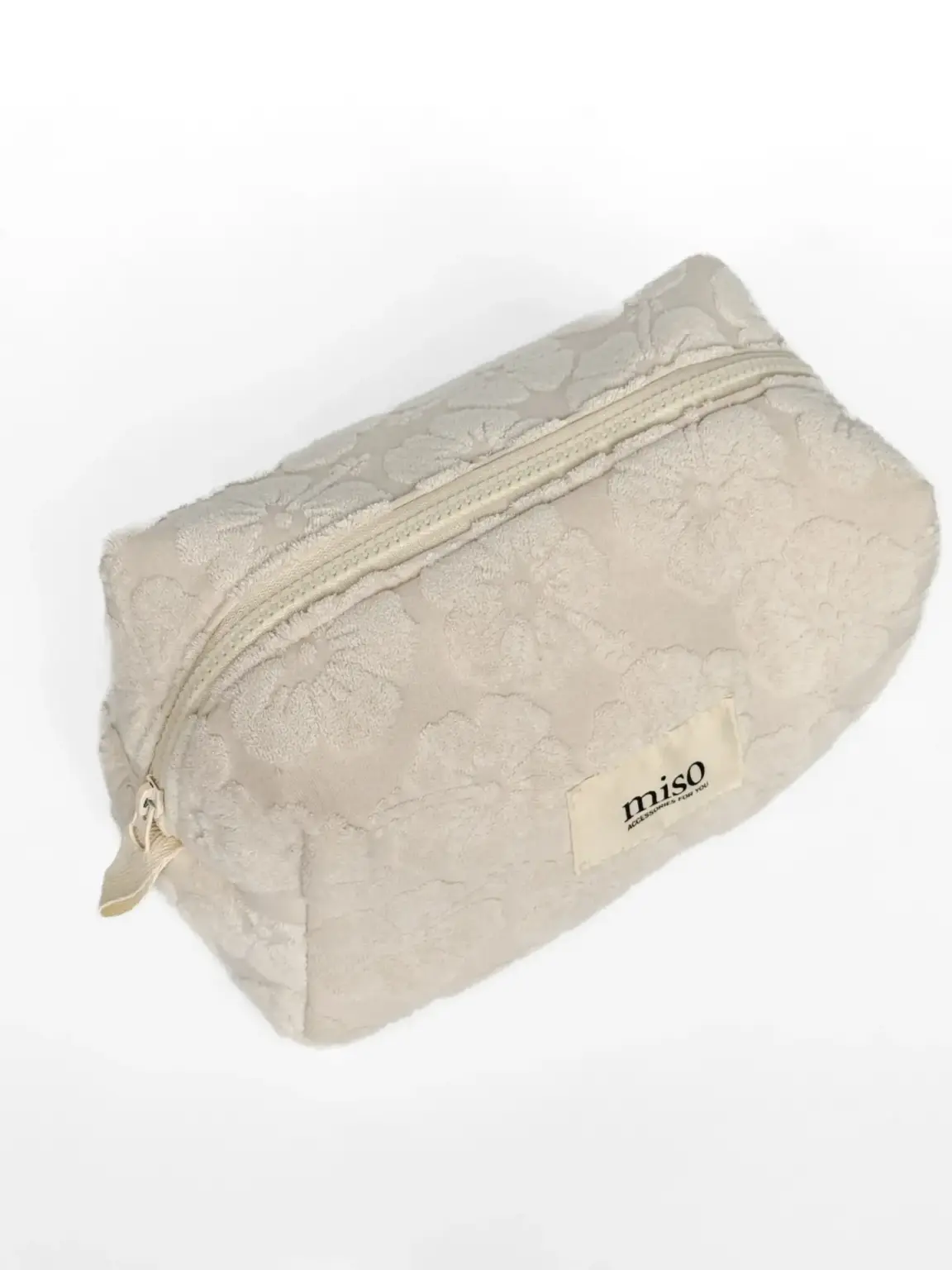 Косметичка середня махра жакард з квітами колір молочний